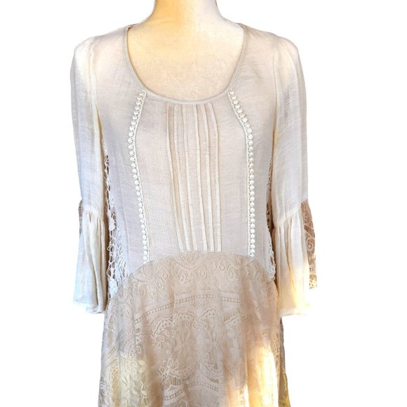 altar'd state Lace Asymmetrical Cream Beige Blouse Layering Cottagecore - Picture 6 of 14